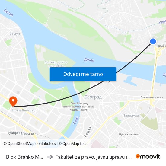 Blok Branko Momirov to Fakultet za pravo, javnu upravu i bezbednost map