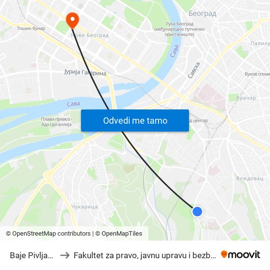 Baje Pivljanina to Fakultet za pravo, javnu upravu i bezbednost map