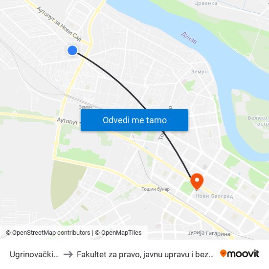 Ugrinovački Put to Fakultet za pravo, javnu upravu i bezbednost map