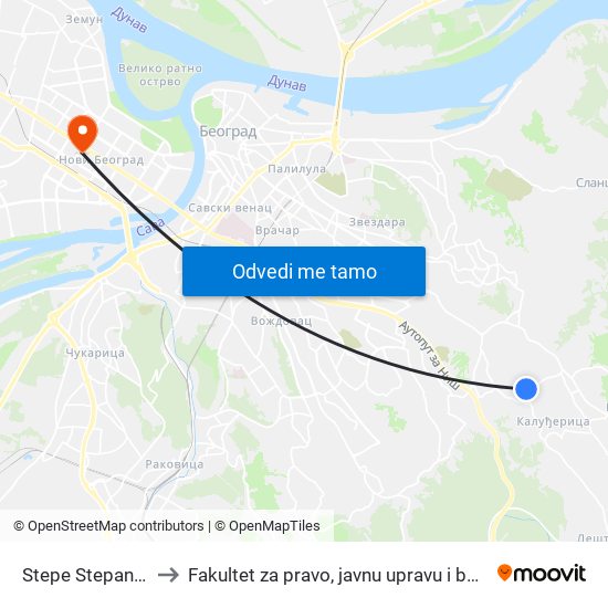 Stepe Stepanovića to Fakultet za pravo, javnu upravu i bezbednost map