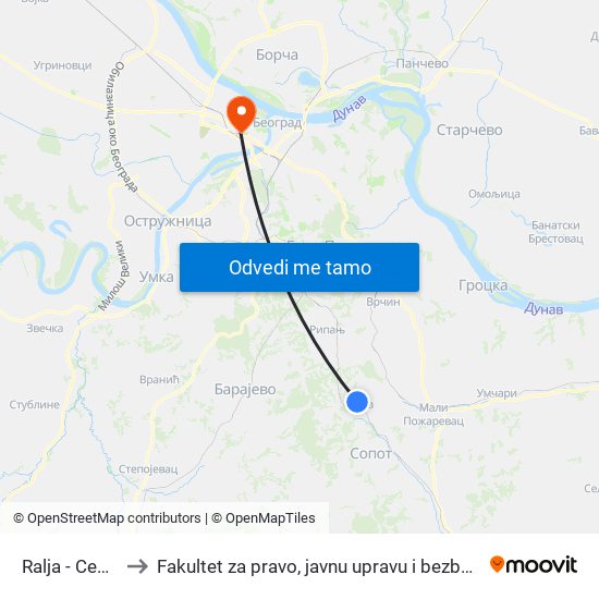 Ralja - Centar to Fakultet za pravo, javnu upravu i bezbednost map