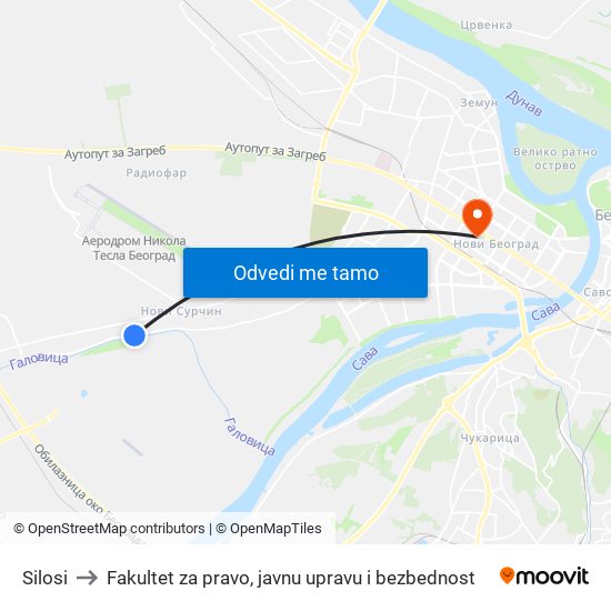 Silosi to Fakultet za pravo, javnu upravu i bezbednost map