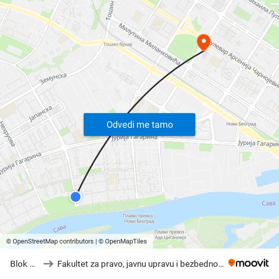 Blok 70 to Fakultet za pravo, javnu upravu i bezbednost map