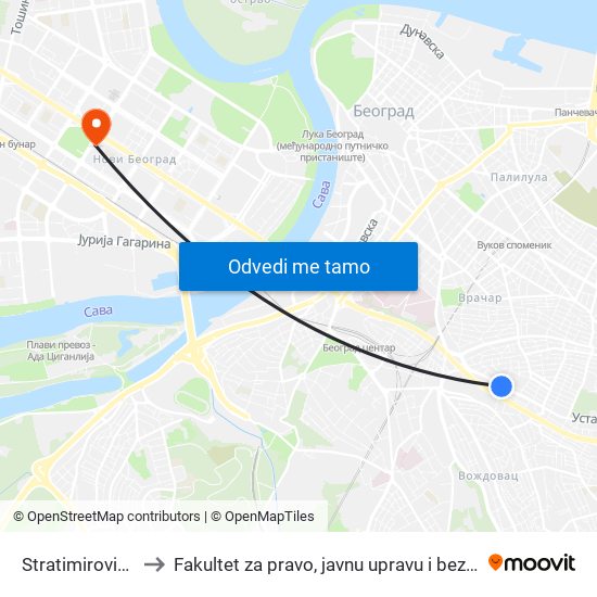 Stratimirovićeva to Fakultet za pravo, javnu upravu i bezbednost map