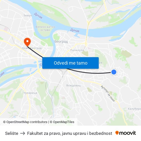 Selište to Fakultet za pravo, javnu upravu i bezbednost map