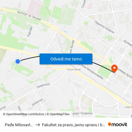 Peđe Milosavljevića to Fakultet za pravo, javnu upravu i bezbednost map