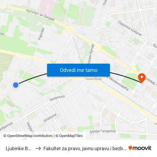 Ljubinke Bobić to Fakultet za pravo, javnu upravu i bezbednost map