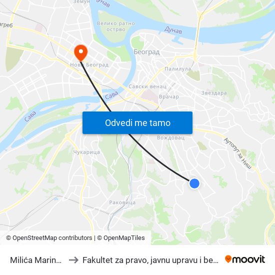 Milića Marinovića to Fakultet za pravo, javnu upravu i bezbednost map