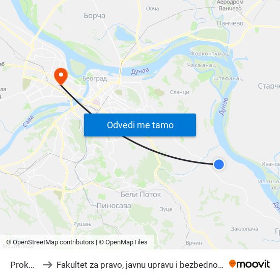 Prokop to Fakultet za pravo, javnu upravu i bezbednost map