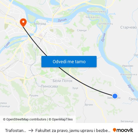 Trafostanica to Fakultet za pravo, javnu upravu i bezbednost map