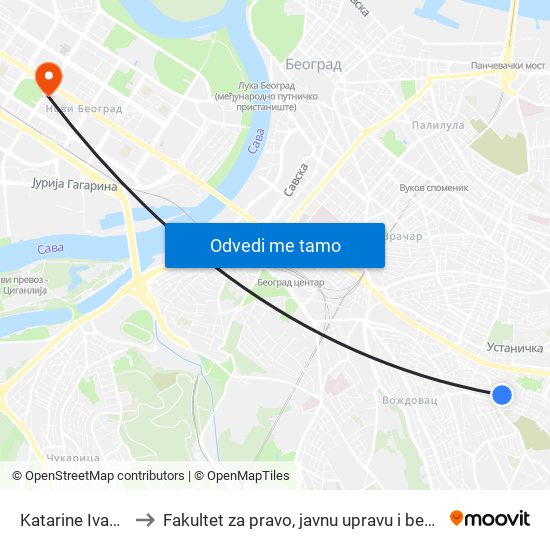 Katarine Ivanović to Fakultet za pravo, javnu upravu i bezbednost map