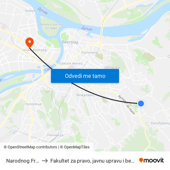 Narodnog Fronta to Fakultet za pravo, javnu upravu i bezbednost map