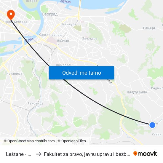 Leštane - Ulaz to Fakultet za pravo, javnu upravu i bezbednost map