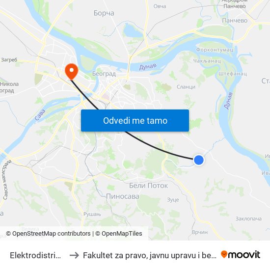 Elektrodistribucija to Fakultet za pravo, javnu upravu i bezbednost map