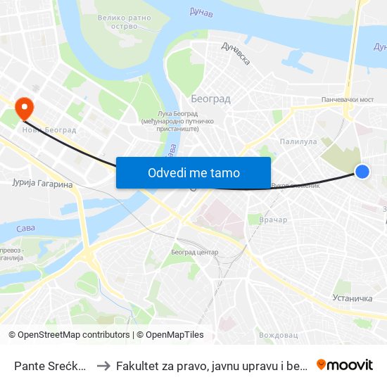 Pante Srećkovića to Fakultet za pravo, javnu upravu i bezbednost map