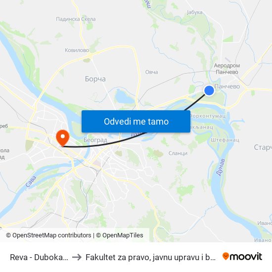 Reva - Duboka Bara to Fakultet za pravo, javnu upravu i bezbednost map