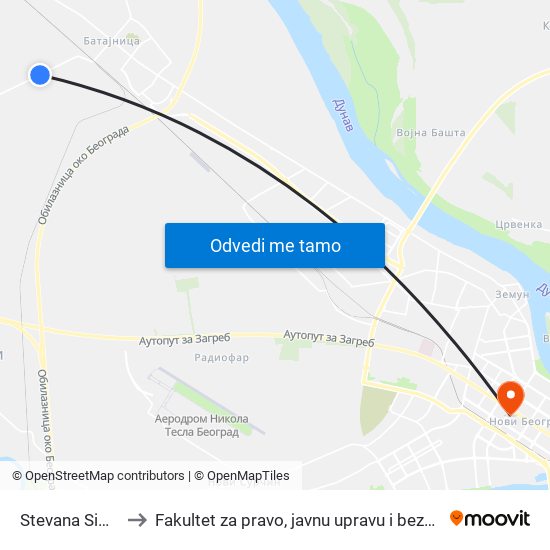 Stevana Simića to Fakultet za pravo, javnu upravu i bezbednost map