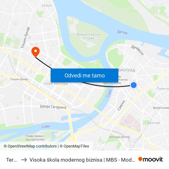 Terazije to Visoka škola modernog biznisa | MBS - Modern Business School map