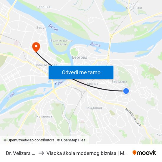 Dr Velizara Kosanovića to Visoka škola modernog biznisa | MBS - Modern Business School map