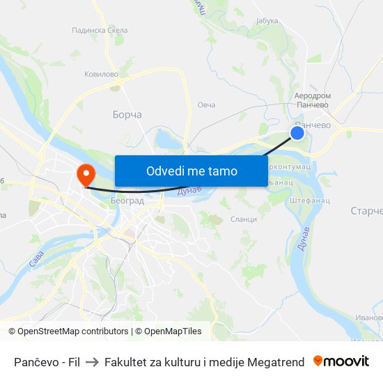 Pančevo - Fil to Fakultet za kulturu i medije Megatrend map