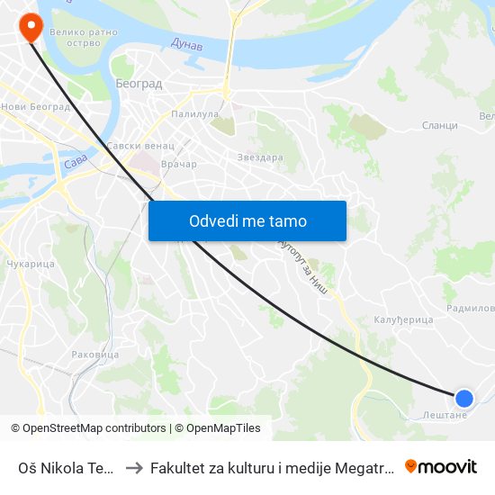 Oš Nikola Tesla to Fakultet za kulturu i medije Megatrend map