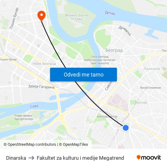 Dinarska to Fakultet za kulturu i medije Megatrend map