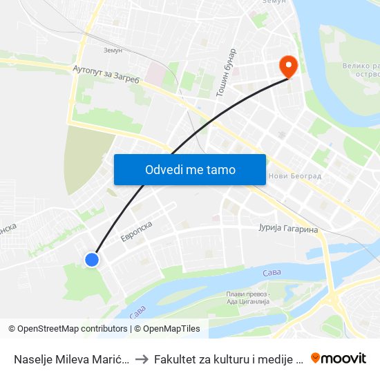 Naselje Mileva Marić Ajnštajn to Fakultet za kulturu i medije Megatrend map