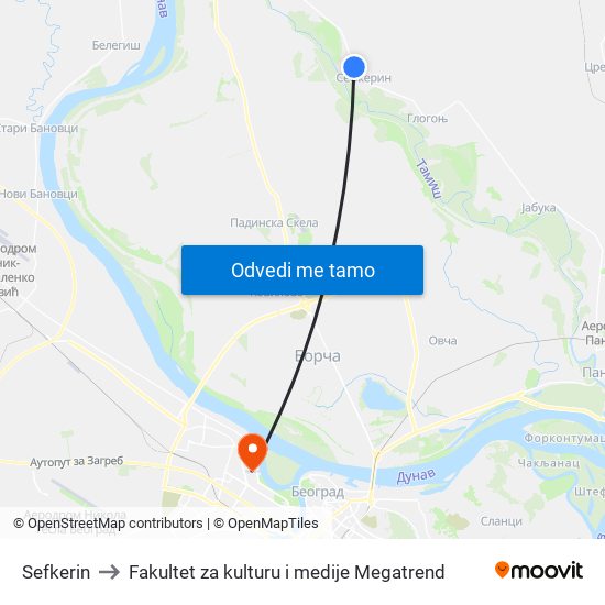 Sefkerin to Fakultet za kulturu i medije Megatrend map