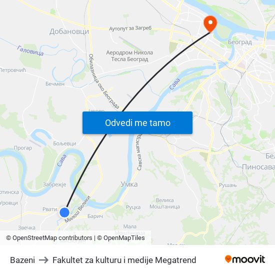 Bazeni to Fakultet za kulturu i medije Megatrend map