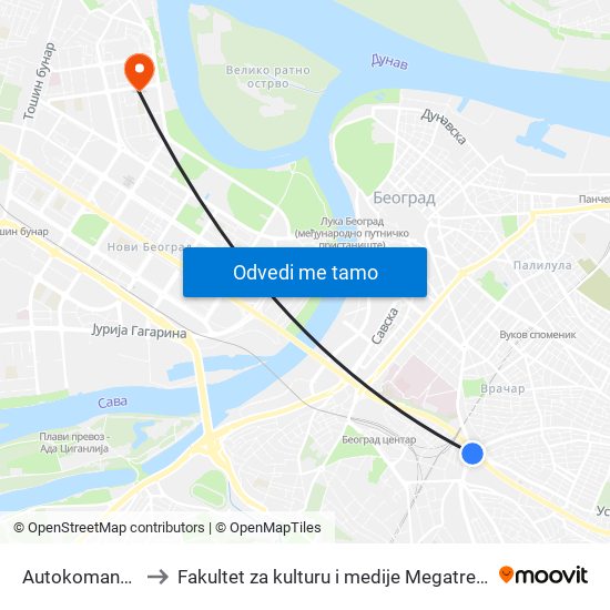 Autokomanda to Fakultet za kulturu i medije Megatrend map