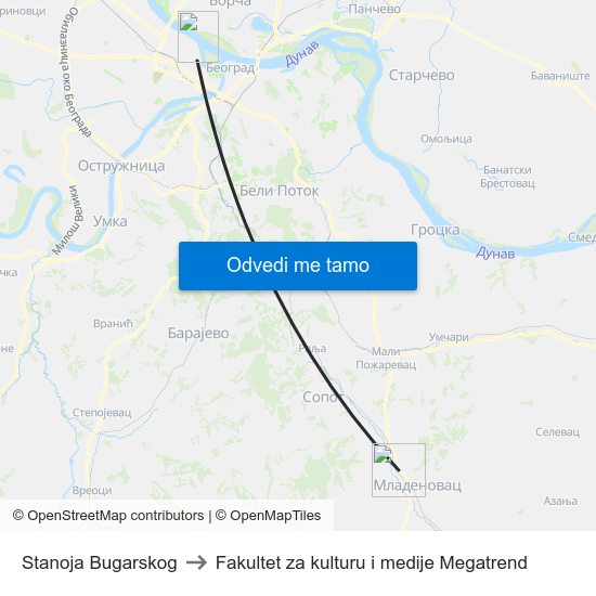 Stanoja Bugarskog to Fakultet za kulturu i medije Megatrend map