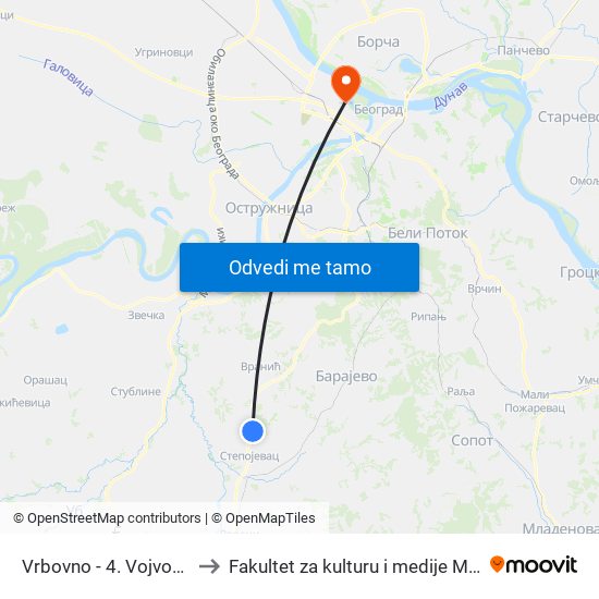 Vrbovno - 4. Vojvođanske to Fakultet za kulturu i medije Megatrend map