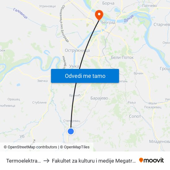 Termoelektrana to Fakultet za kulturu i medije Megatrend map