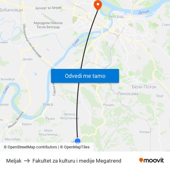 Meljak to Fakultet za kulturu i medije Megatrend map