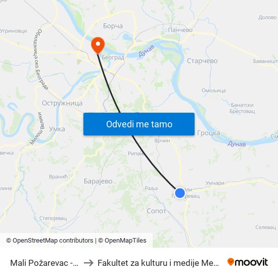 Mali Požarevac - Ulaz to Fakultet za kulturu i medije Megatrend map