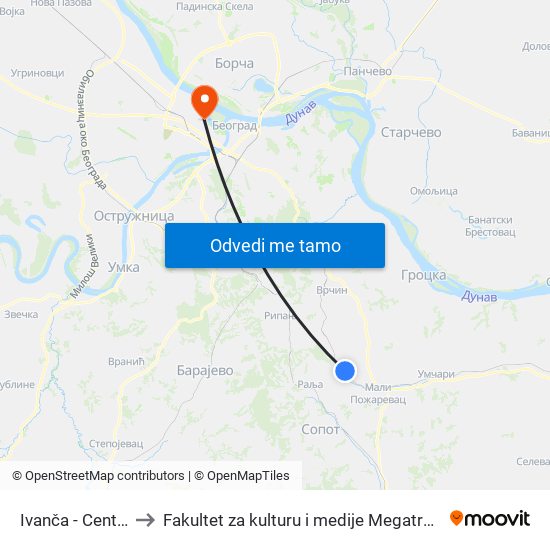 Ivanča - Centar to Fakultet za kulturu i medije Megatrend map