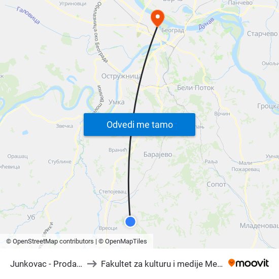 Junkovac - Prodavnica to Fakultet za kulturu i medije Megatrend map