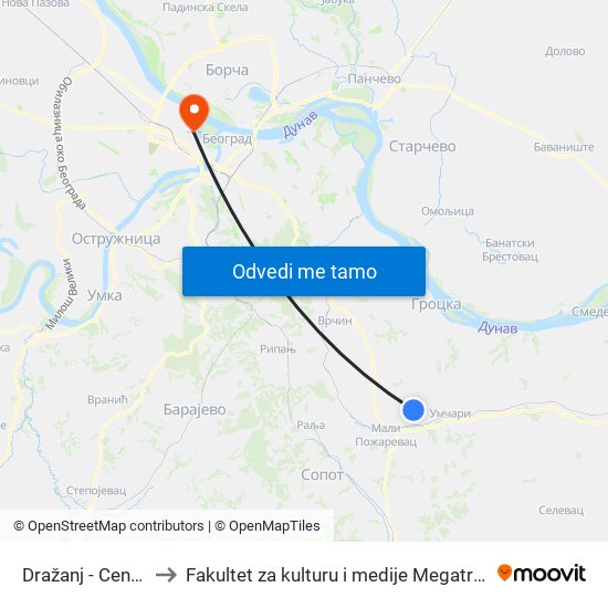 Dražanj - Centar to Fakultet za kulturu i medije Megatrend map