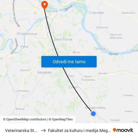 Veterinarska Stanica to Fakultet za kulturu i medije Megatrend map