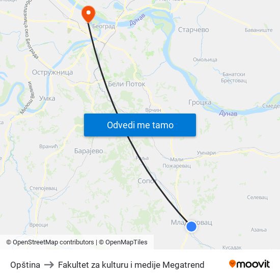 Opština to Fakultet za kulturu i medije Megatrend map