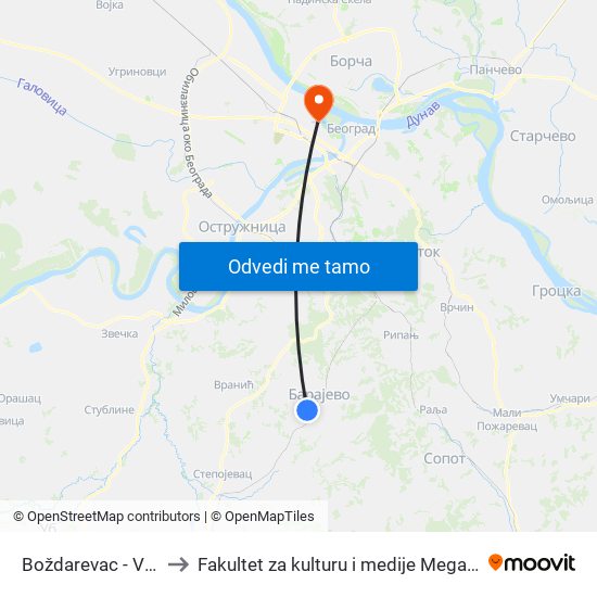 Boždarevac - Voće to Fakultet za kulturu i medije Megatrend map