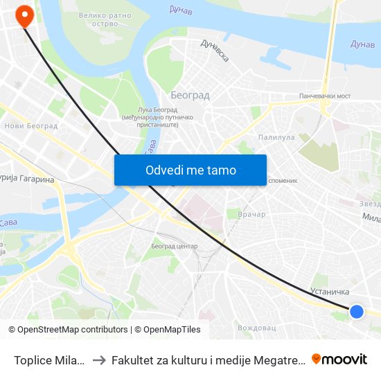 Toplice Milana to Fakultet za kulturu i medije Megatrend map