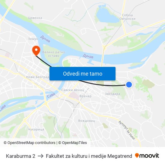 Karaburma 2 to Fakultet za kulturu i medije Megatrend map