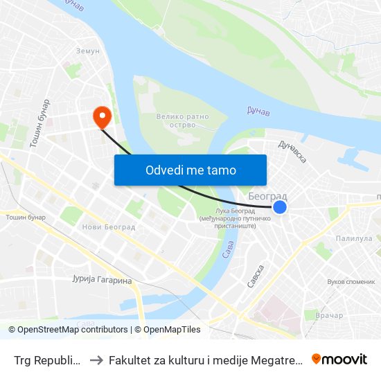 Trg Republike to Fakultet za kulturu i medije Megatrend map