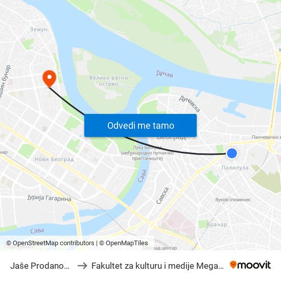 Jaše Prodanovića to Fakultet za kulturu i medije Megatrend map