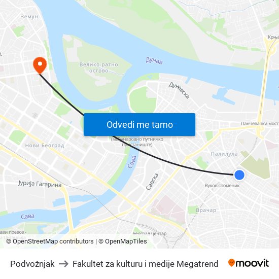 Podvožnjak to Fakultet za kulturu i medije Megatrend map