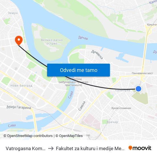 Vatrogasna Komanda to Fakultet za kulturu i medije Megatrend map