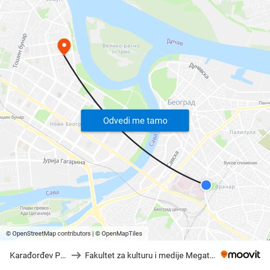 Karađorđev Park to Fakultet za kulturu i medije Megatrend map