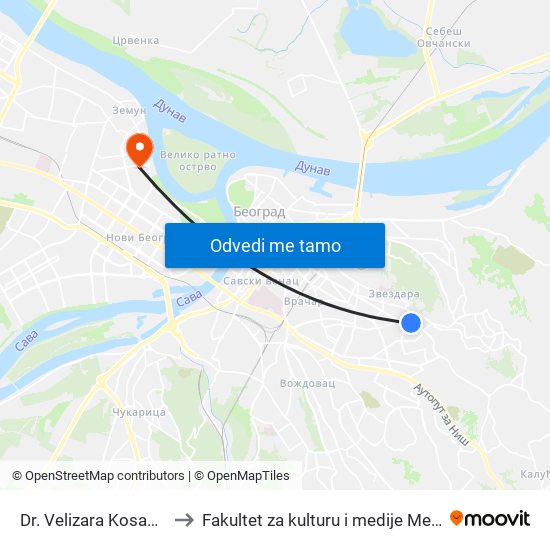 Dr. Velizara Kosanovića to Fakultet za kulturu i medije Megatrend map