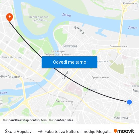 Škola Vojislav Ilić to Fakultet za kulturu i medije Megatrend map